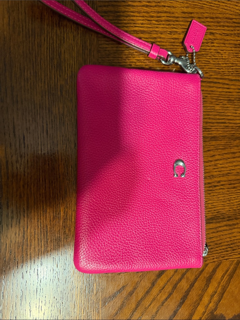 Coach Hot Pink Pebbled Leather Wristlet Clutch